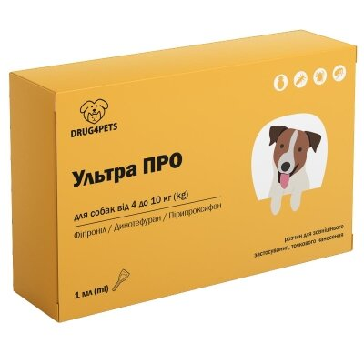 Ультра ПРО DRUG4PETS краплі від бліх і кліщів для собак вагою 4-10 кг, 1 піпетка по 1 мл