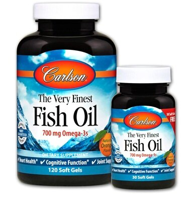 Риб'ячий жир Carlson Labs The Very Finest Fish Oil, апельсин, 120+30 желатинових капсул