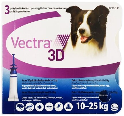 Вектра 3D краплі на холку для собак від 10,1 до 25 кг, стоп-он 3,6 мл, 1 піпетка