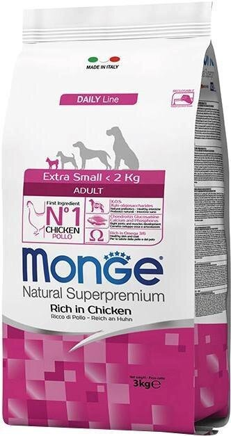 Корм сухий Monge Dog Extra Small Adult для дорослих собак мініатюрних порід з куркою, 3 кг