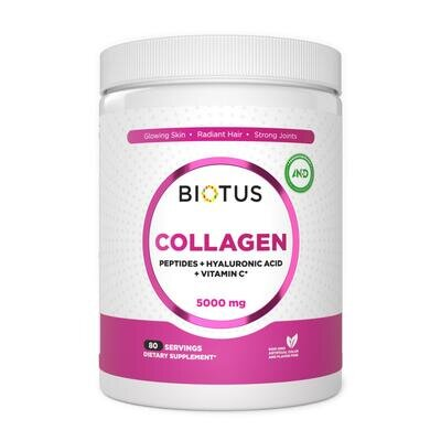 Морський колаген Biotus Marine Sourced Collagen Peptid+Hyaluronic Acid з гіалуроновою кислотою і вітаміном С порошок 5000 мг по 400 г