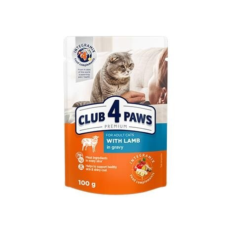 Корм вологий Club 4 Paws для дорослих кішок з Ягням в соусі Преміум, 100 г