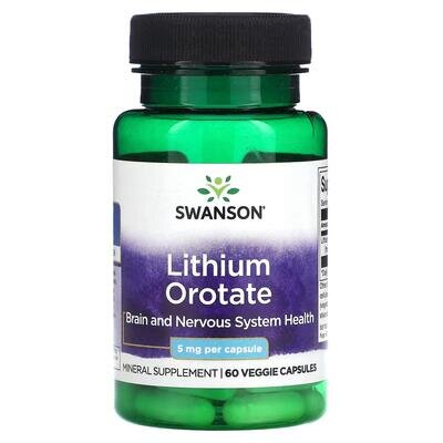 Літію оротат Swanson Lithium Orotate 5 мг, 60 капсул