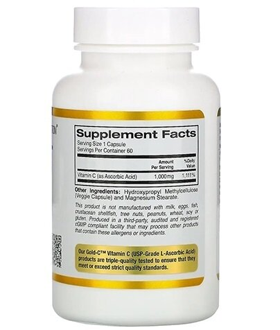 Вітамін C California Gold Nutrition Gold C 1000 мг, 60 капсул