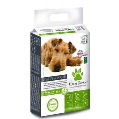 Пелюшки одноразові M-Pets Calm Down Travelling & Home для подорожей із заспокійливим атрактантом, розмір 60х45 см, 15 штук