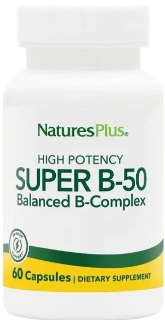 Комплекс вітамінів B-50 Nature's Plus Super B-50, 60 вегетаріанських капсул