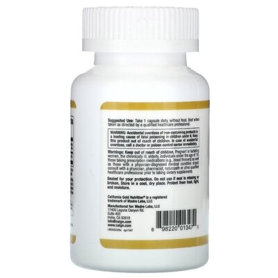 Залізо California Gold Nutrition Iron 36 мг, 90 рослинних капсул