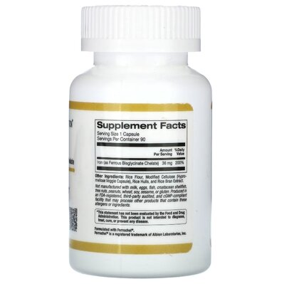 Залізо California Gold Nutrition Iron 36 мг, 90 рослинних капсул