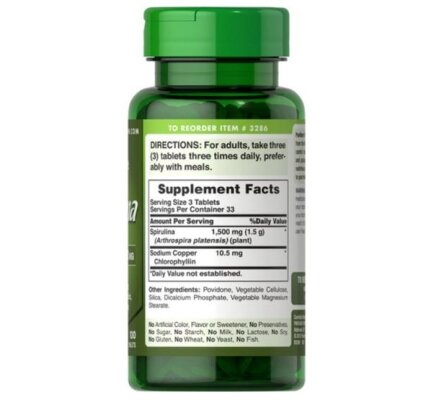 Спіруліна Puritan's Pride Spirulina 500 мг, 100 таблеток