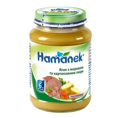 Пюре м'ясо-овочеве Hame Hamanek Ягня з морквою і картопляним пюре, 190 г