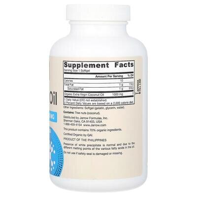 Кокосова олія Jarrow Formulas Coconut Oil 1000 мг, 120 капсул