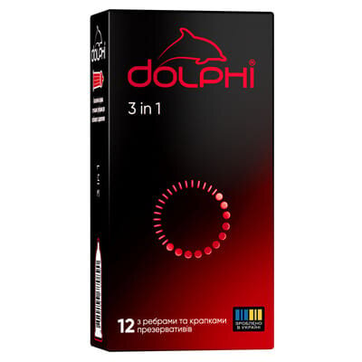 Презервативи Dolphi 3 in 1 три в одному з крапками та ребрами, 12 штук