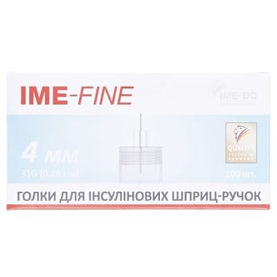 Голки для шприц-ручок Ime-fine Universal одноразові стерильні 31G (0,26 х 4 мм), 100 штук