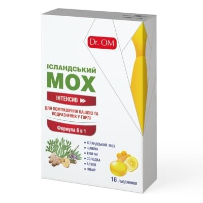 Льодяники Dr.OM Ісландський Мох Інтенсив зі смаком меду та лимона №16