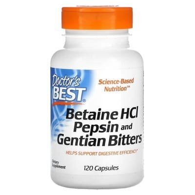 Бетаїн HCL та Пепсин Doctor's Best Betaine HCL & Pepsin, 120 капсул