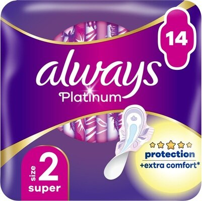 Прокладки гігієнічні Always Platinum Super, 4 крапель, 2 розмір, 14 шт