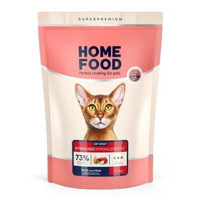 Корм сухий беззерновий гіпоалергенний Home Food для дорослих стерилізованих/кастрованих котів, з качкою та грушею, 1,6 кг