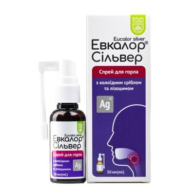 Евкалор Сільвер Baum Pharm спрей для горла та ротової порожнини по 30 мл у флак.