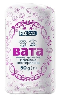 Вата нестерильна FD Family Doctor медична гігроскопічна, гігієнічна, "Зіг-Заг", 50 г