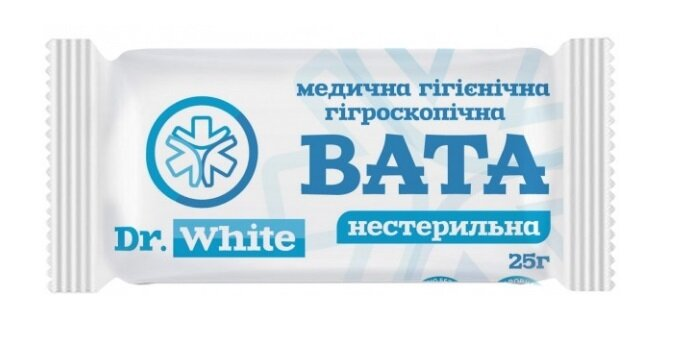 Вата нестерильна Dr.White медична гігієнічна гігроскопічна, ролик, 25 г