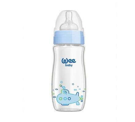 Пляшечка для годування Wee Baby Classic Plus скляна термостійка з широкою шийкою, силіконова соска №1, 280 мл