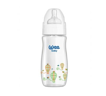 Пляшечка для годування Wee Baby Classic Plus скляна термостійка з широкою шийкою, силіконова соска №1, 280 мл