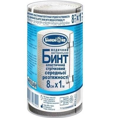Бинт еластичний стрічковий «Білосніжка» медичний, середньої розтяжності 8 см х 1 м
