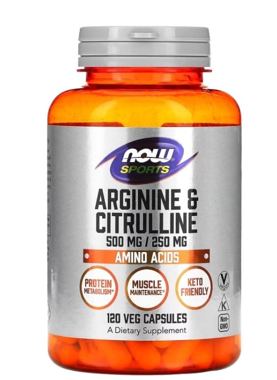 Аргінін та цитрулін NOW Sports Arginine & Citrulline 500 мг/250 мг вег. капсули №120