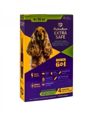 Краплі на холку Palladium Extra Safe від бліх та гельмінтів для собак 4-10 кг