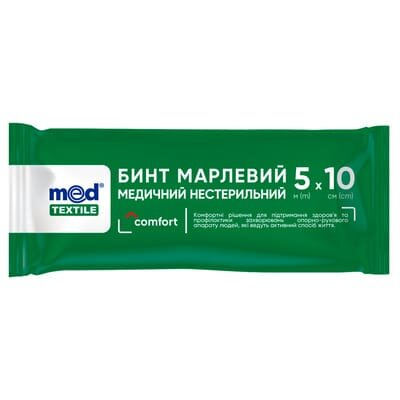 Бинт марлевий нестерильний Медтекстиль медичний 5 м х 10 см