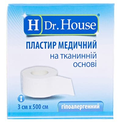 Пластир медичний Dr. House на тканинній основі 3 см х 500 см в картонній упаковці, 1 штука