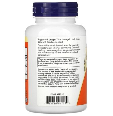 Рицинова олія NOW Castor Oil 650 мг м'які капсули №120