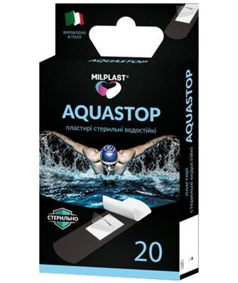 Набір пластирів бактерицидних Milplast Aquastop на полімерній основі, стерильні, вологостійкі, 20 штук