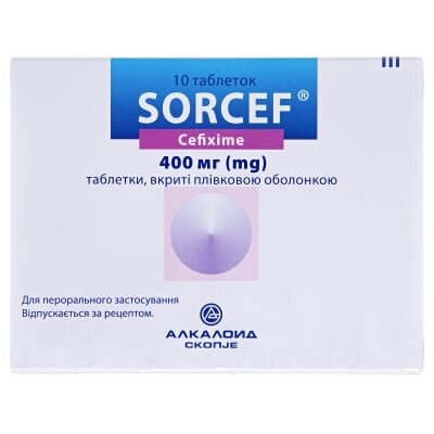 Сорцеф таблетки, в/плів. обол. по 400 мг №10 (5х2)