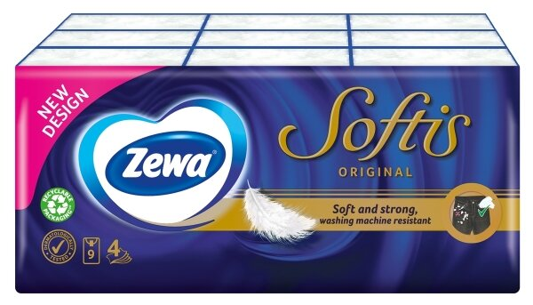 Хусточки паперові Zewa Softis Original 4 шари, 9 шт х 9 уп