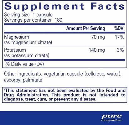 Калій і Магній (цитрат) Pure Encapsulations Potassium Magnesium (citrate), 180 капсул