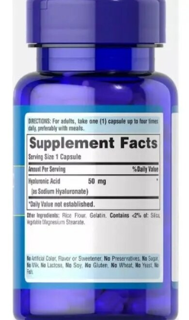 Гіалуронова кислота Puritan's Pride Hyaluronic Acid 50 мг, 60 капсул