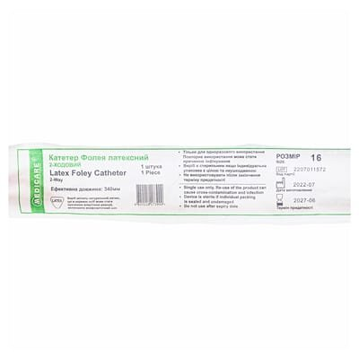 Катетер урологічний Medicare Latex Foley Catheter 2-Way тип Фолея латексний 16Fr, 2-ходовий, 1 штука