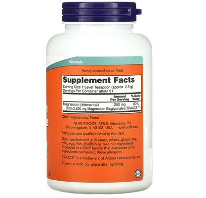 Магній бісгліцинат NOW Magnesium Bisglycinate порошок, 227 г