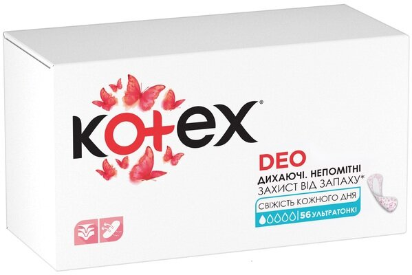 Щоденні гігієнічні прокладки Kotex Deo ультратонкі, 56 шт