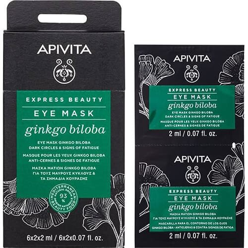Маска для шкіри навколо очей Apivita Express Beauty Проти темних кіл і втоми з гінкго білоба, 2 штуки по 2 мл