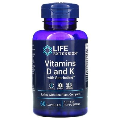 Вітамін D і K з морським йодом Life Extension Vitamins D and K with Sea-Iodine, 60 капсул