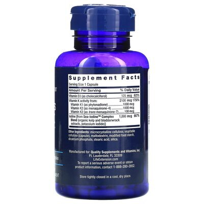 Вітамін D і K з морським йодом Life Extension Vitamins D and K with Sea-Iodine, 60 капсул