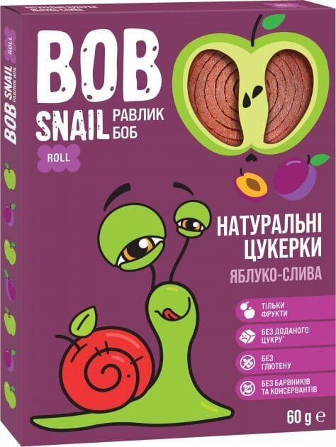 Цукерки Bob Snail Roll натуральні яблучно-сливові, 60 г