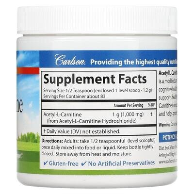 Ацетил карнітин Carlson Labs Acetyl-L-Carnitine порошок, 100 г