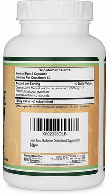 Гриб Їжовик гребінчастий Double Wood Lion's Mane Mushroom 500 mg, 120 капсул
