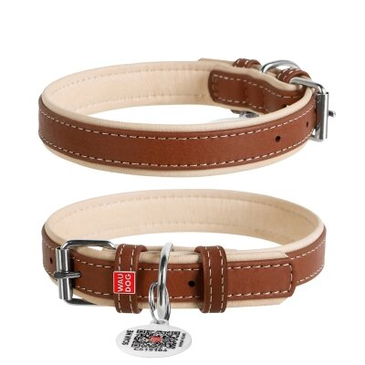 Нашийник для собак Collar WAUDOG WAUDOG Soft з QR паспортом, шкіряний, ширина 20 мм довжина 30-39 см, коричневий