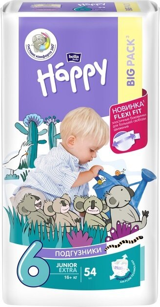 Підгузки Bella Baby Happy Junior Extra, розмір 6, 16+ кг, 54 шт