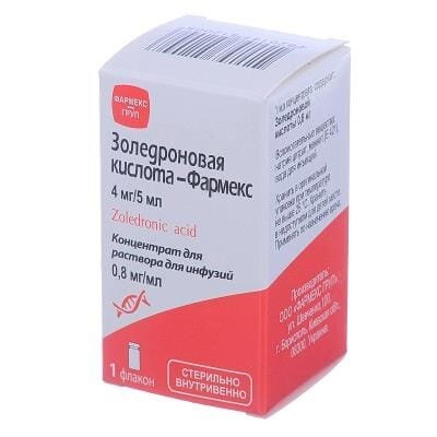 Золедронова кислота-Фармекс концентрат для р-ну д/інф. 0.8 мг/мл по 5 мл №1 у флак.