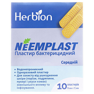 Пластир бактерицидний Neemplast на полімерній основі 1,9 см х 7,2 см, 10 штук